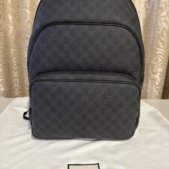 Gucci Other - Gucci GG Supreme Black Canvas Leather Monogram Backpack 322069 NEW NWT 16x 12x 7
